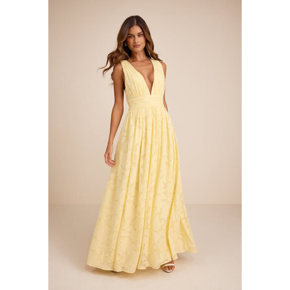 Lulus Sweet Sophistication Light Yellow Burnout Floral Maxi Dress - Size M